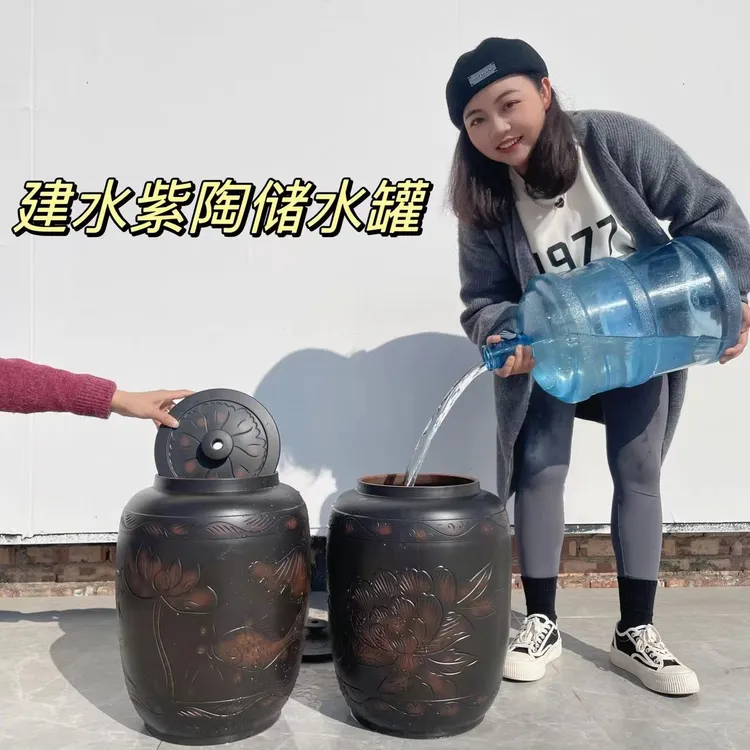 滇匠建水紫陶水缸茶道家用储水用全手工陶瓷罐水桶大号中式大容量