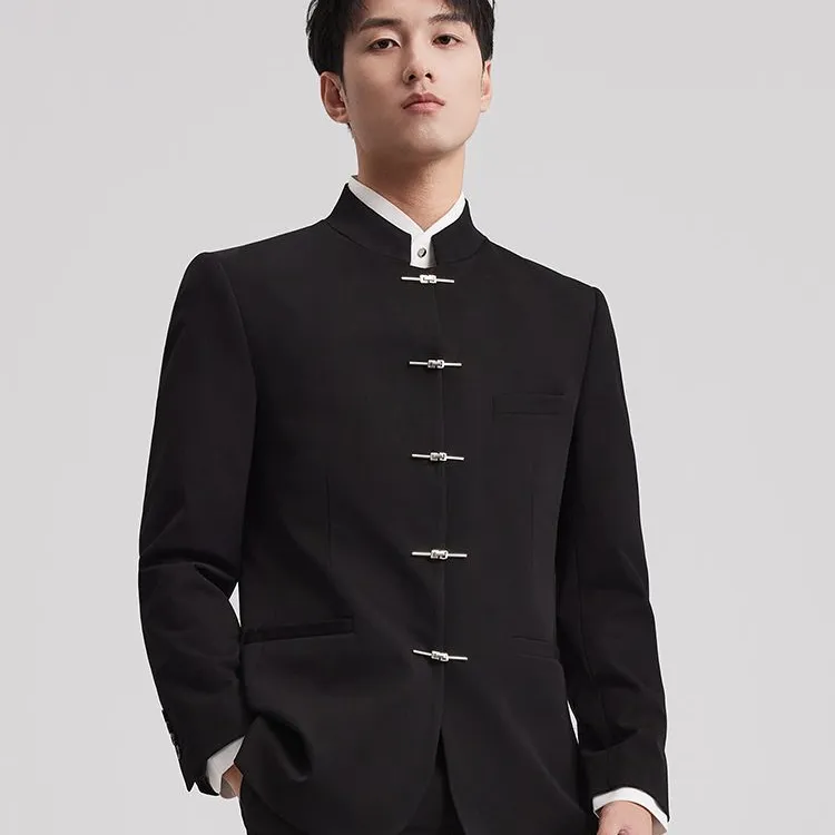 中山装西服套装男青年中华立领喜服新中式新郎西装礼服中国风唐装