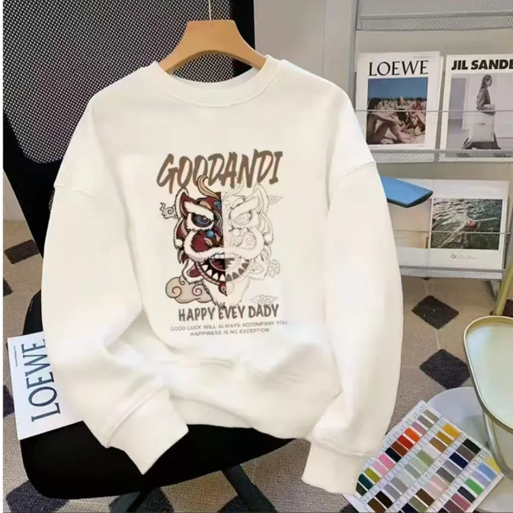 2024春秋新款长袖休闲时尚百搭宽松潮流圆领印花秋季韩版