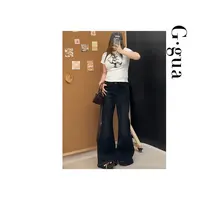 【张_Ggua】大码复古蓝高腰微喇水洗加绒加厚牛仔裤宽松显瘦拖地裤