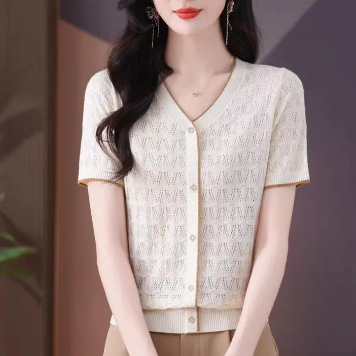 【莱赛尔天丝】夏季蕾丝小香风气质显瘦洋气短款时尚宽松圆领短袖