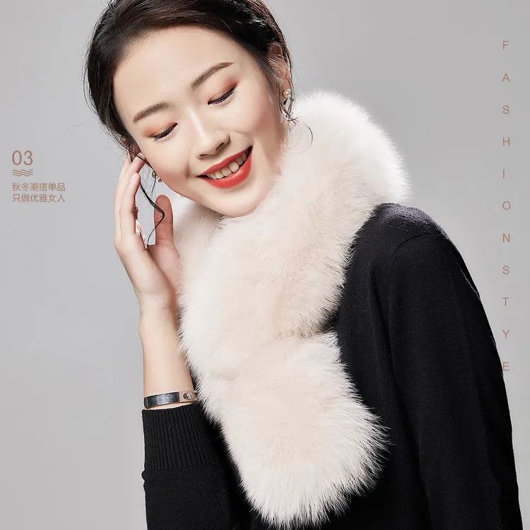 布塔紫色狐狸毛围巾手工编织高奢皮草围脖 氛围感保暖围巾冬