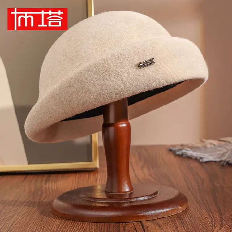 布塔秋冬保暖羊毛帽 女韩版优雅礼帽 女潮流花朵保暖羊毛帽冬季