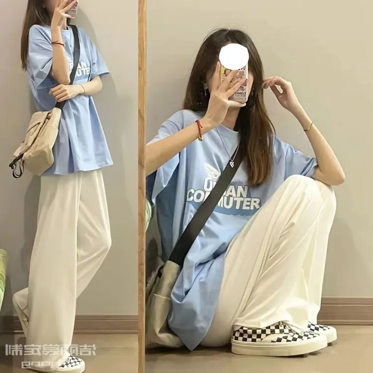 夏季薄款短袖t恤套装少女时尚潮流女装初中生12-15-18岁大童衣服