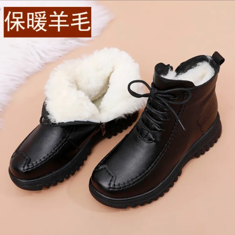 2025年新款加厚大白毛软底软面妈妈鞋短靴防滑保暖棉鞋马丁靴8811