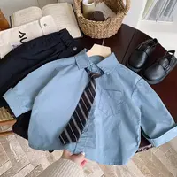 【学院风】男童套装春秋款2025新款男孩衬衣韩版洋气宝宝两件套潮酷