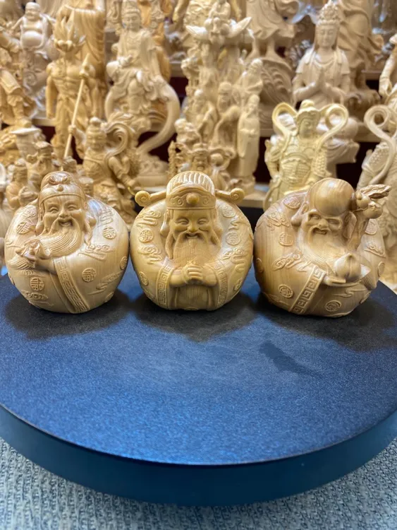 小叶黄杨实木雕刻工艺品家居摆件福禄寿三星 尺寸6公分