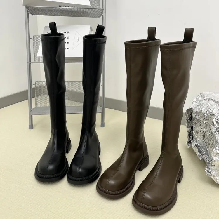 薄底长筒靴过膝靴平口高个子大码平底高筒靴女显瘦瘦靴百搭骑士靴