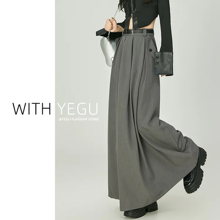 工装裙女半身裙春秋2025新款美式设计感百褶中长裙西装A字伞裙子