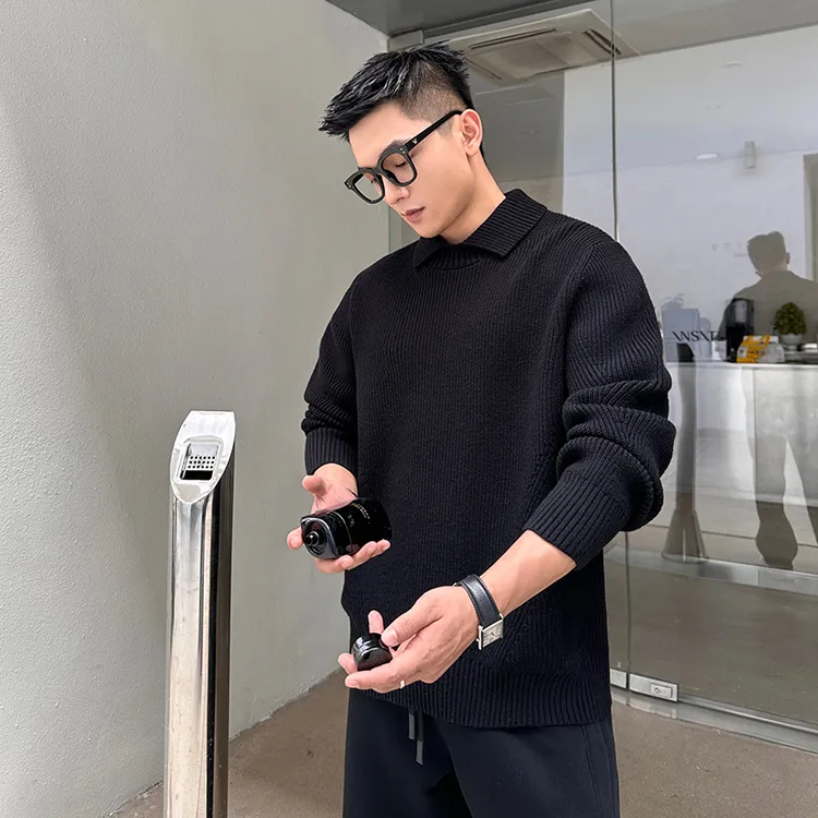 二十二号穿搭【霸道总裁定制款】翻领高级感加厚保暖毛衣男士针织衫