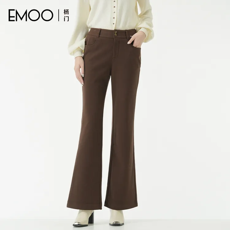 EMOO/杨门咖色微喇裤秋冬显瘦针织高腰时尚休闲百搭E43B302231