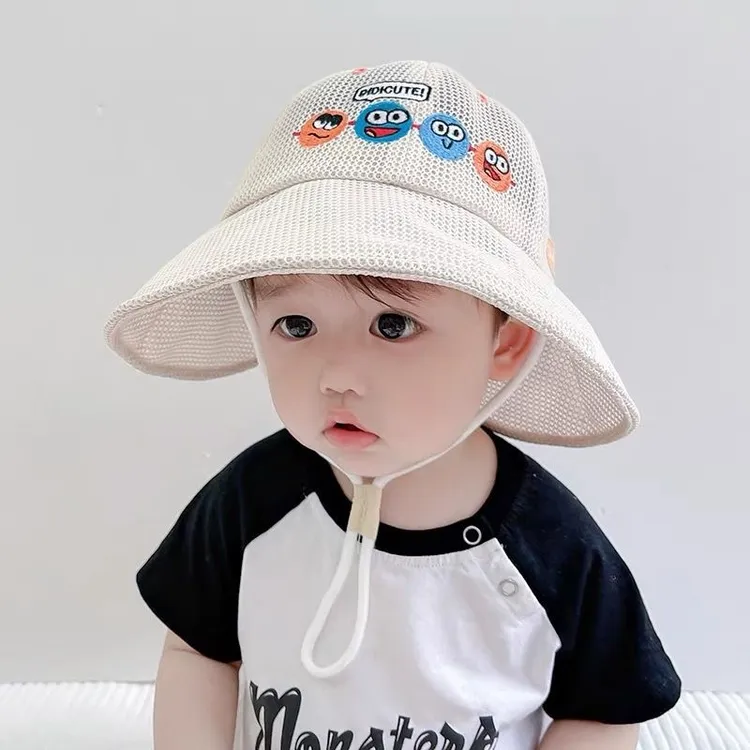 儿童防晒帽宝宝遮阳帽女童渔夫帽小男孩网眼太阳凉帽可调节夏季潮