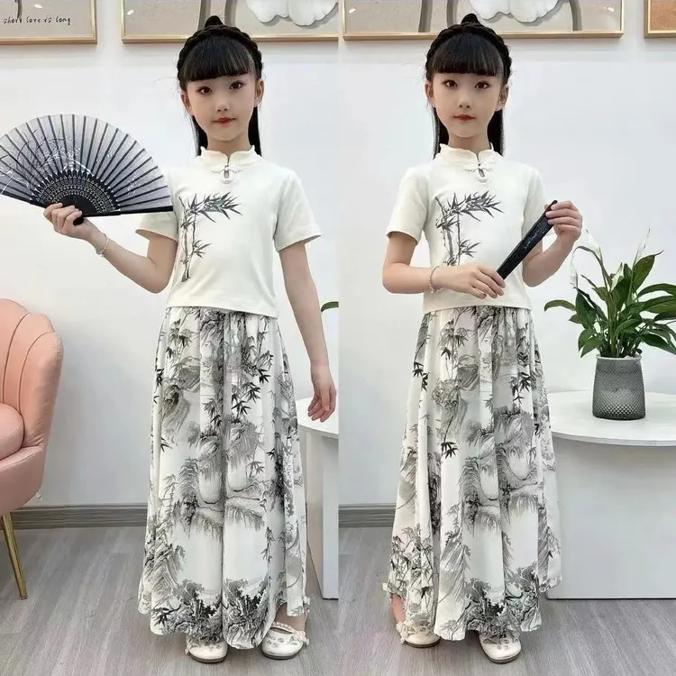 女童夏装套装2024新款国风儿童中式裙裤两件套夏季薄款裙裤中大童