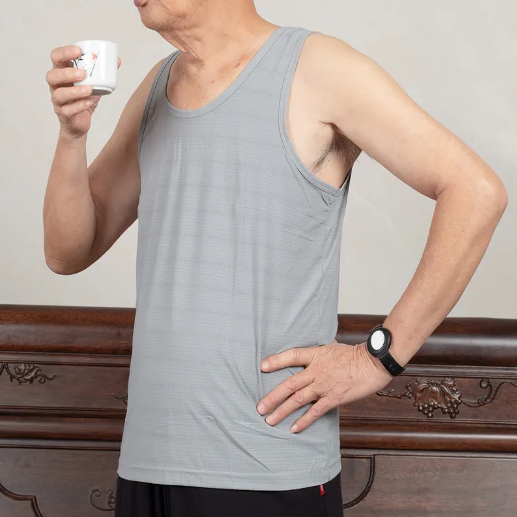 爸爸夏装中老年背心男款无袖T恤运动冰丝速干薄款宽松老人上衣男