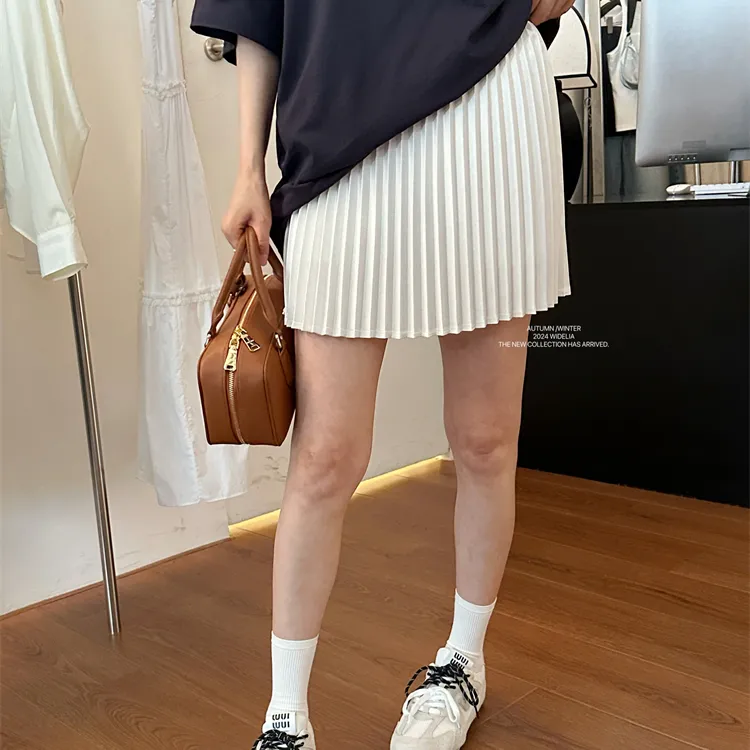 widelia时尚百搭白色百褶裙女2024新款小个子防走光半身裙8088