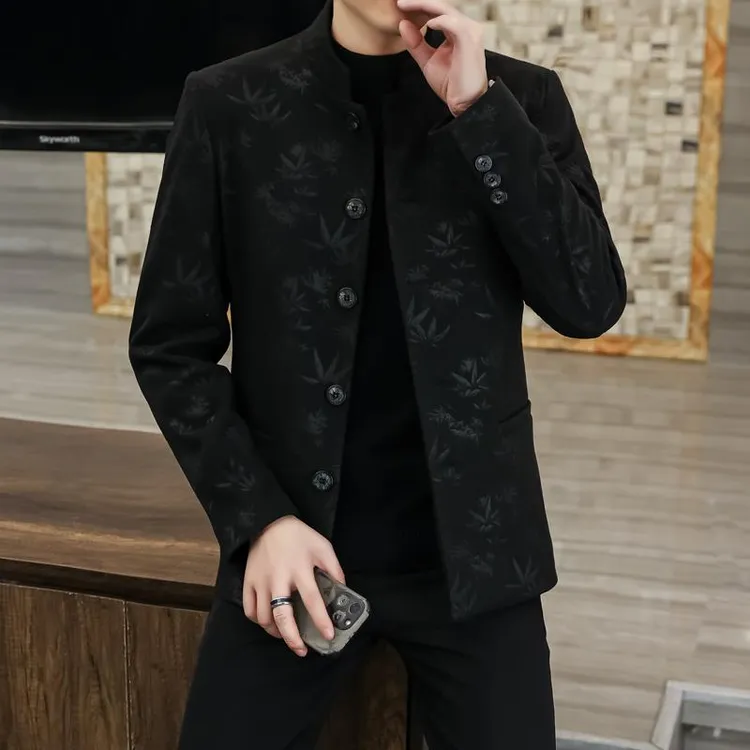 新式中山装男潮流韩版修身中华立领演出婚礼唐装青年休闲西服外套
