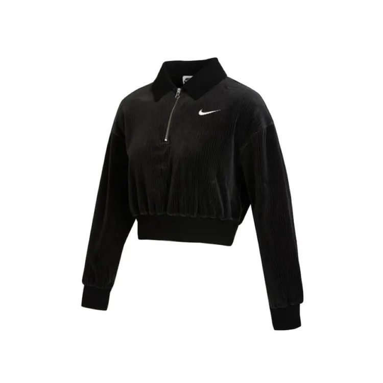 Nike耐克女装短款秋款灯芯绒半拉链翻领套头衫上衣DQ5939