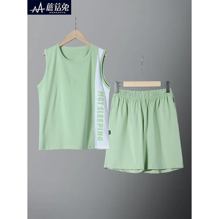 胖男童背心套装夏季薄款莫代尔棉家居服男孩睡衣背心短裤加肥加大