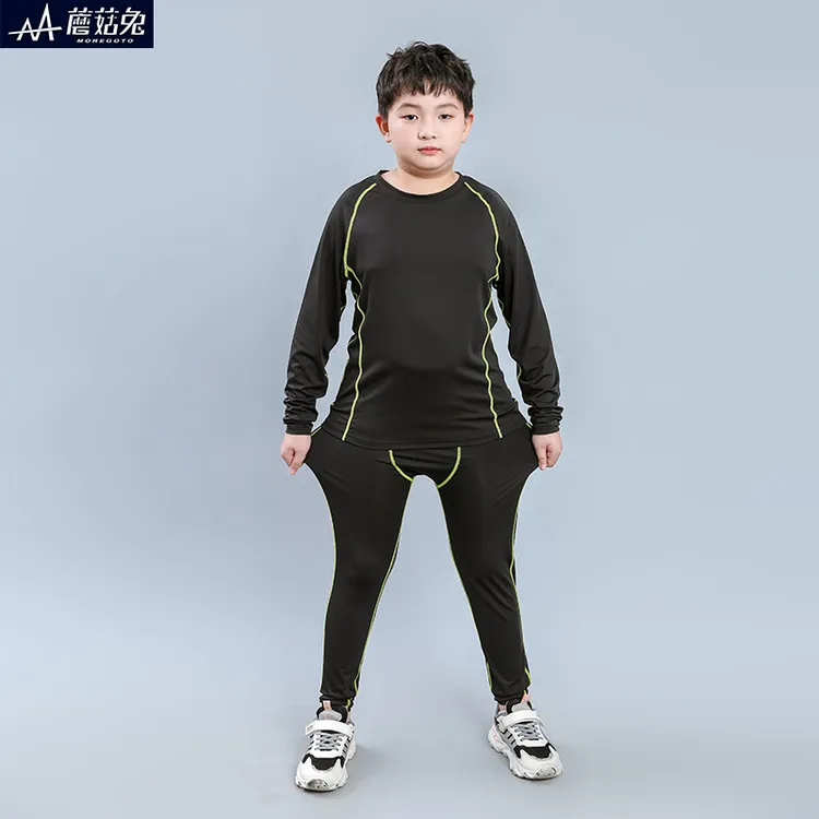 胖男童训练服春秋薄款长袖球服儿童中大童速干运动紧身衣男孩球衣