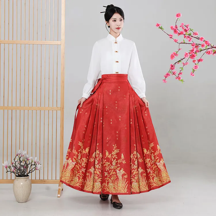 新款高档马面裙现货明制印花新中式显瘦通勤中国风两件套汉服
