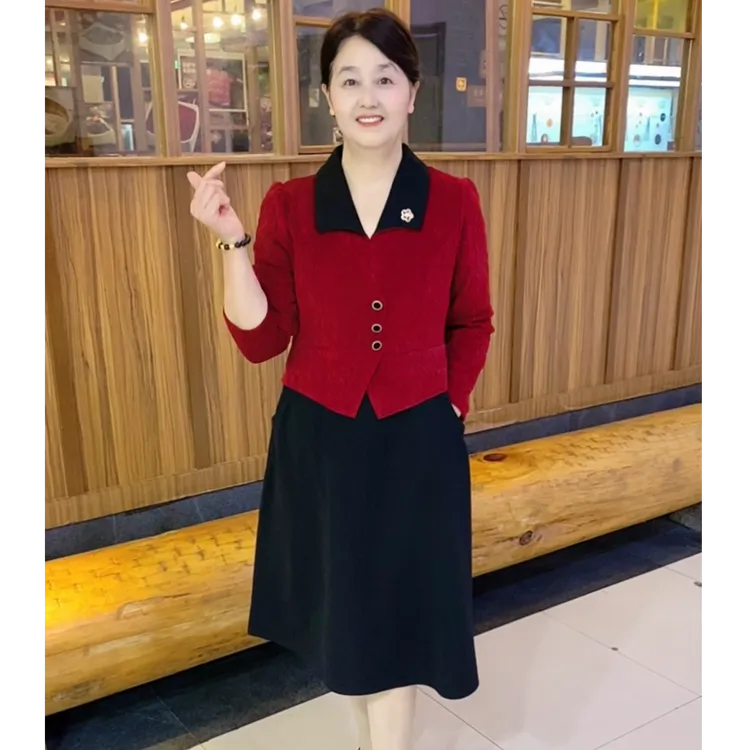 春季新款妈妈装时尚洋气显瘦气质百搭减龄中长款拼接春秋连衣裙