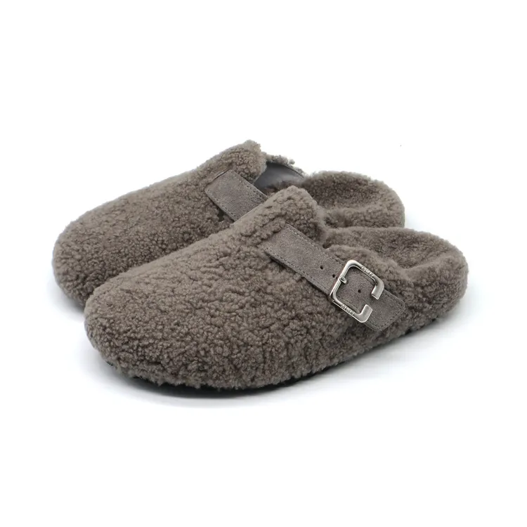 BEFFON/北风勃肯拖鞋女外穿新款秋冬棉拖毛毛鞋羊羔毛厚底软木鞋