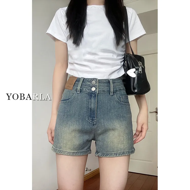 复古直筒牛仔短裤女夏季新款高腰大码宽松显瘦梨形身材弹力阔腿裤