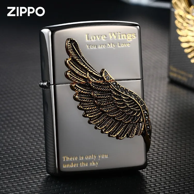 ZIPPO/之宝打火机正品煤油防风黑冰贴章爱神之翼送男士友生日礼物