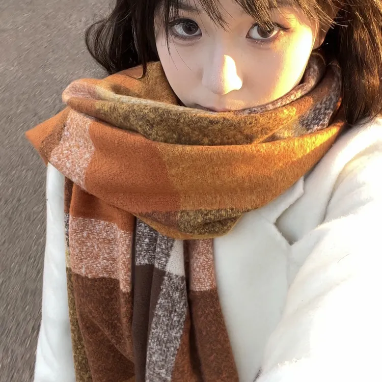 [落日流光]格子围巾韩系百搭秋冬高级感英伦风加厚保暖围脖