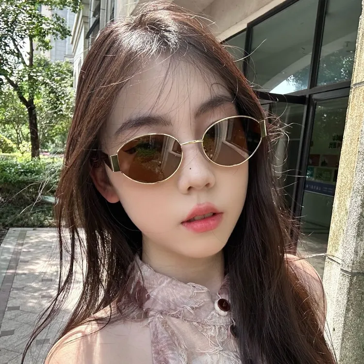 猫眼墨镜女款高级感新款金属小脸椭圆形复古时尚小框茶色太阳眼镜