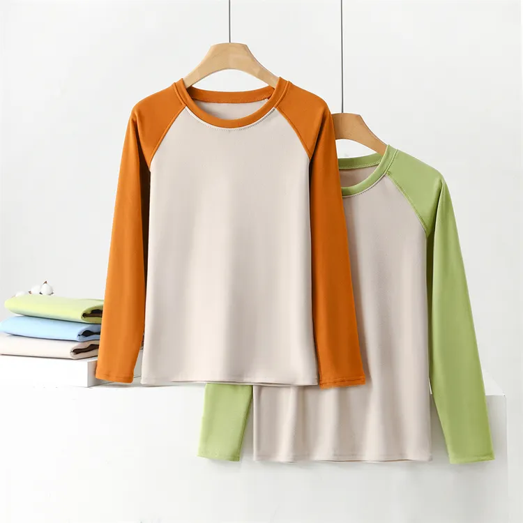 德绒加绒加厚保暖底衫女小心机内搭高级感修身秋冬款拼色长袖T恤