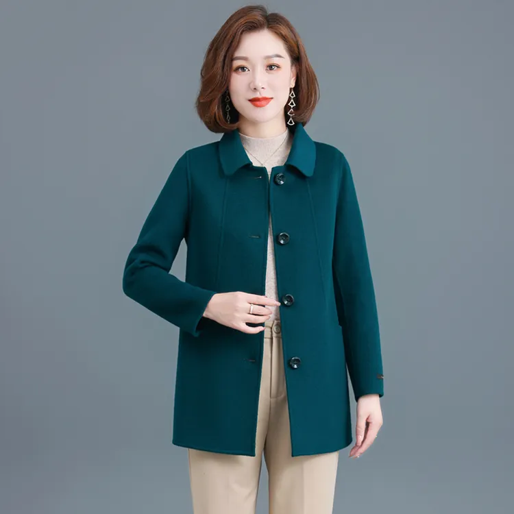 秋冬双面羊毛大衣女短款显瘦新款中老年妈妈高端气质羊毛呢子外套
