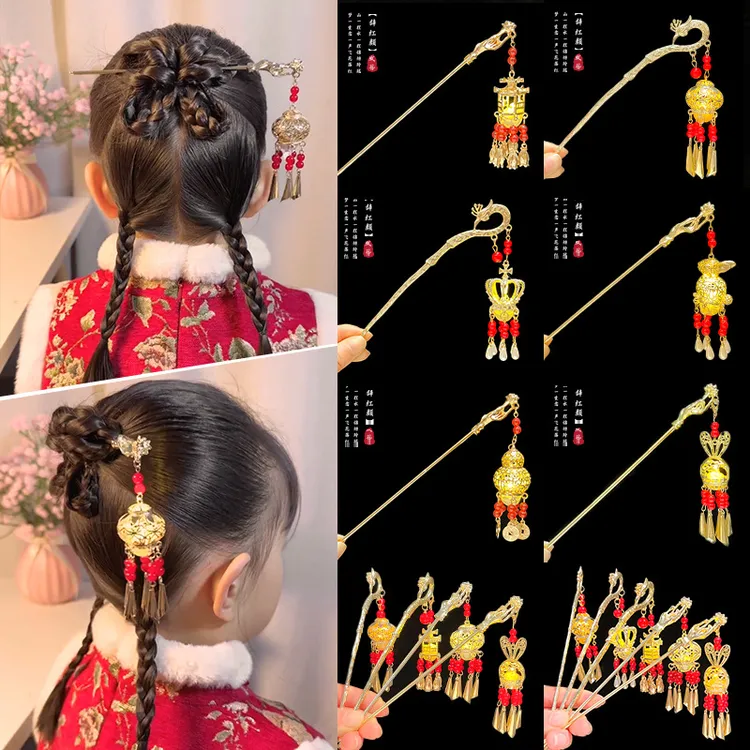 新年头饰灯笼发簪会发光儿童古风发饰小女孩古装发卡女童宫灯发钗