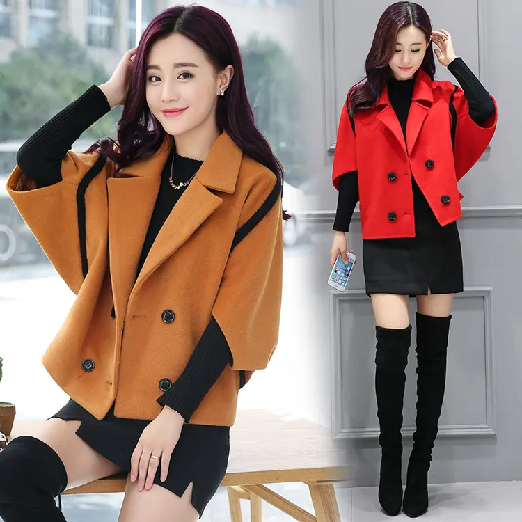 过年穿的衣服女高级感毛呢外套双排扣时尚蝙蝠袖短外套女剪标撤柜