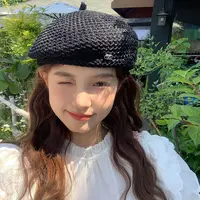 夏季薄款贝雷帽子女韩系百搭显脸小纯色小标遮阳镂空透气画家帽