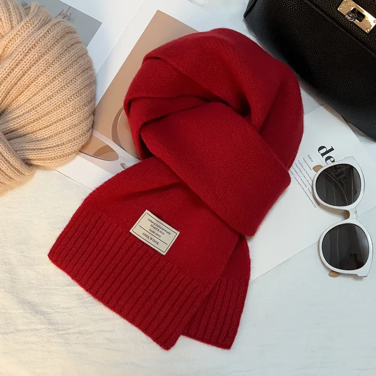安哥拉红色100%纯色羊毛围巾女2025新款秋冬季时尚百搭保暖围脖