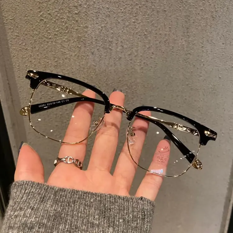 复古斯文败类半框眼镜近视男款潮可配度数防蓝光高级感眼睛镜框架