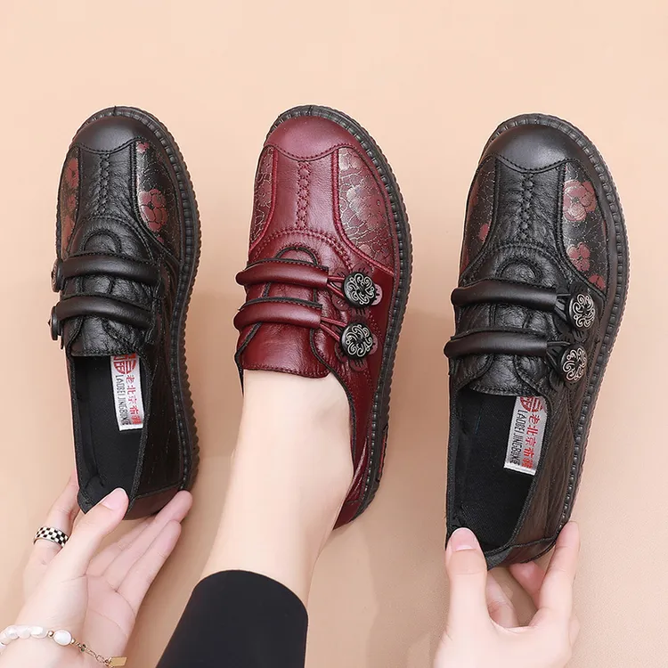 2025春秋新款软底不累脚老人鞋布鞋女妈妈鞋平底防滑印花奶奶鞋