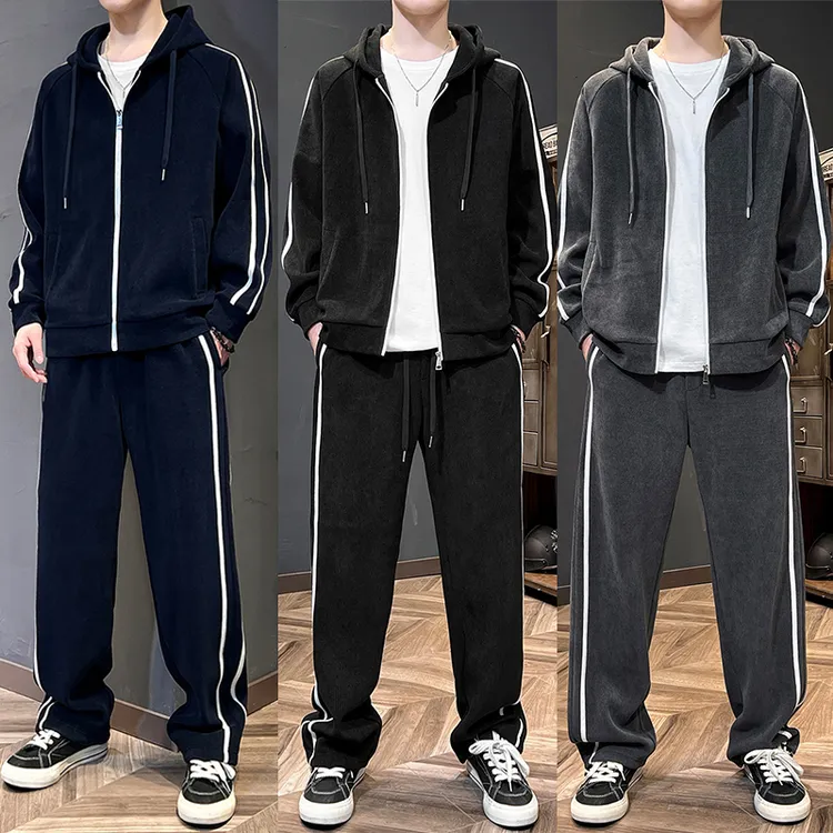 胖胖森大码男士休闲运动套装春秋季胖子连帽开衫卫衣外套加肥加大