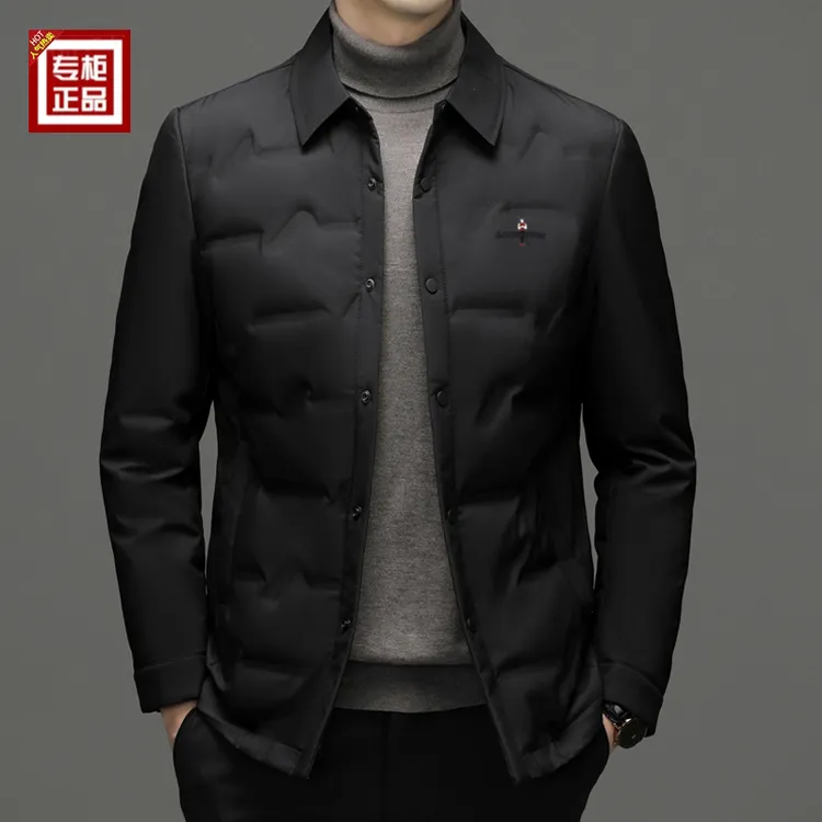 专柜奢侈羽绒服男士商务休闲轻薄冬季新款上衣保暖翻领爸爸装外套