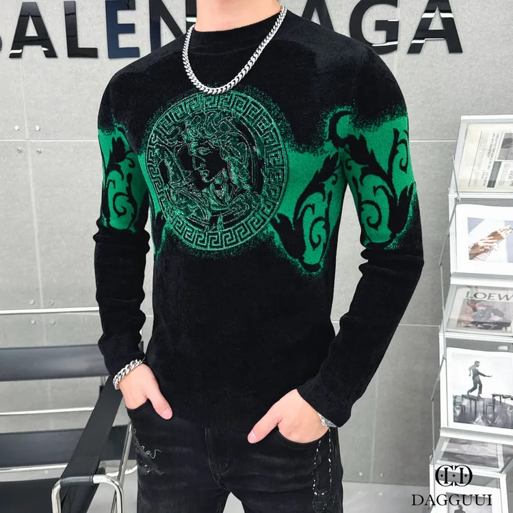 高品质冬款男士修身帅气经典百搭圆领针织毛衣8132长袖潮流个性