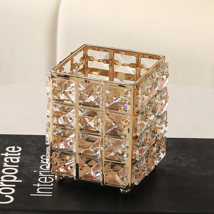 北欧水晶化妆刷金属笔筒桌面梳妆台收纳筒置物架茶几遥控器收纳盒