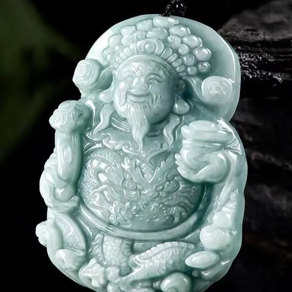 天然翡翠双面精雕玉财神吊坠挂件项坠男款女士时尚精美玉财神吊坠