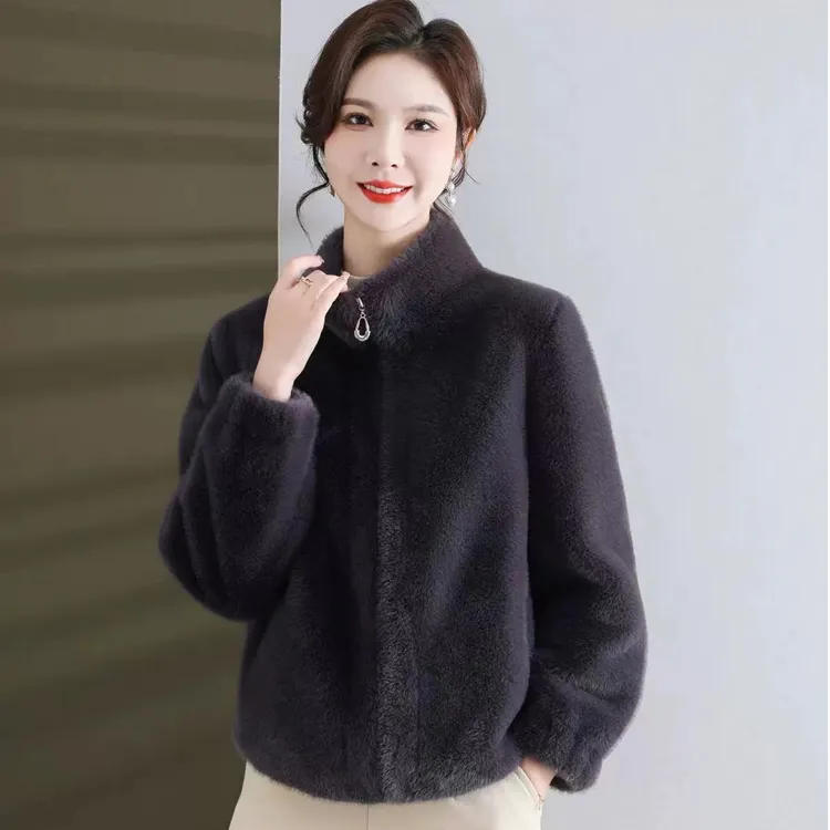 北极貂2603海宁新款环保北极貂毛绒气质立领短款外套5