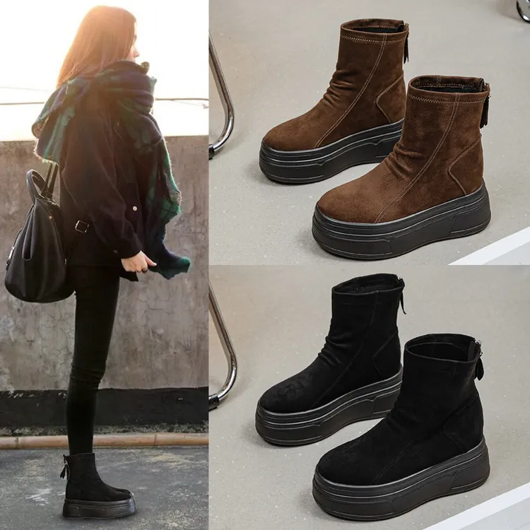 马丁靴女款英伦风厚底内增高8cm小个子绒面短靴百搭休闲2025秋冬