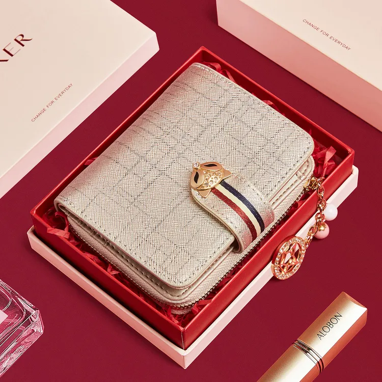 金狐狸二层牛皮钱包女士轻奢短款零钱包女多功能卡包钱夹爆款