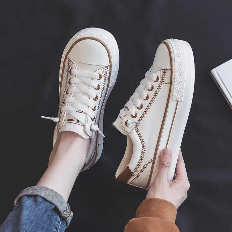 人本韩版2025夏季新品百搭低帮厚底套脚女鞋休闲板鞋薄款帆布鞋潮