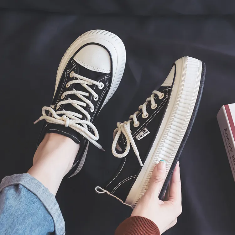 人本小白鞋女2023新款夏季休闲百搭女鞋透气厚底板鞋奶fufu帆布鞋