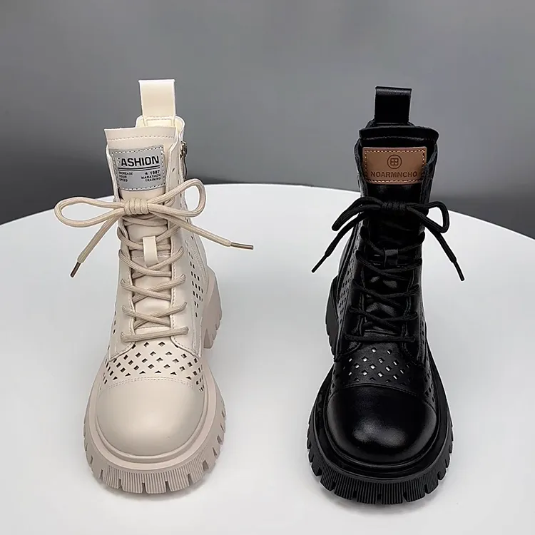 2025新款透气春夏英伦马丁靴女镂空短靴子厚底百搭薄款时尚凉靴