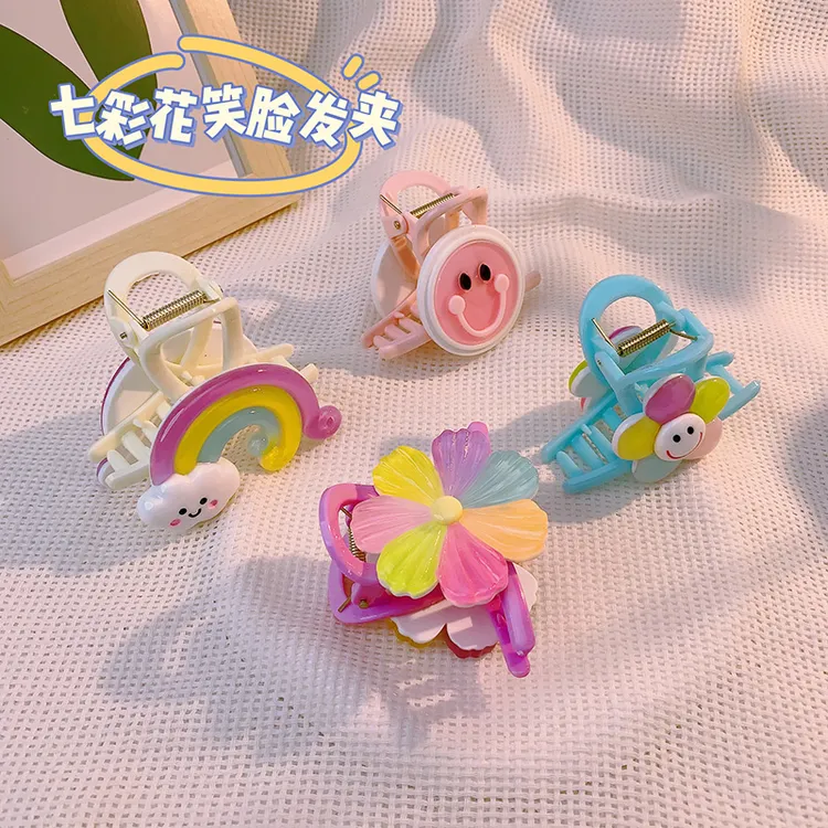 新款儿童卡通小女孩花朵发饰气质彩色抓夹女童后脑勺盘发发夹头饰